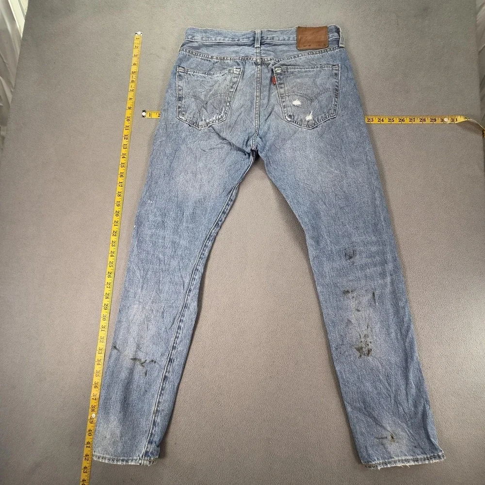 Levis 501 Jeans Mens Selvedge Blue Light Wash Slim Whiskers Thrashed‎ Fits 31x31